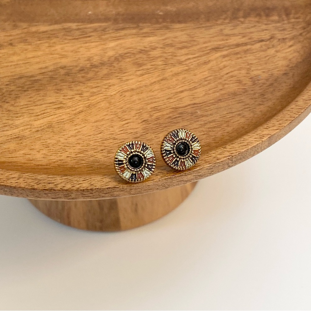 4/$15 Small Boho Chic Muted Color Enamel Round Earrings